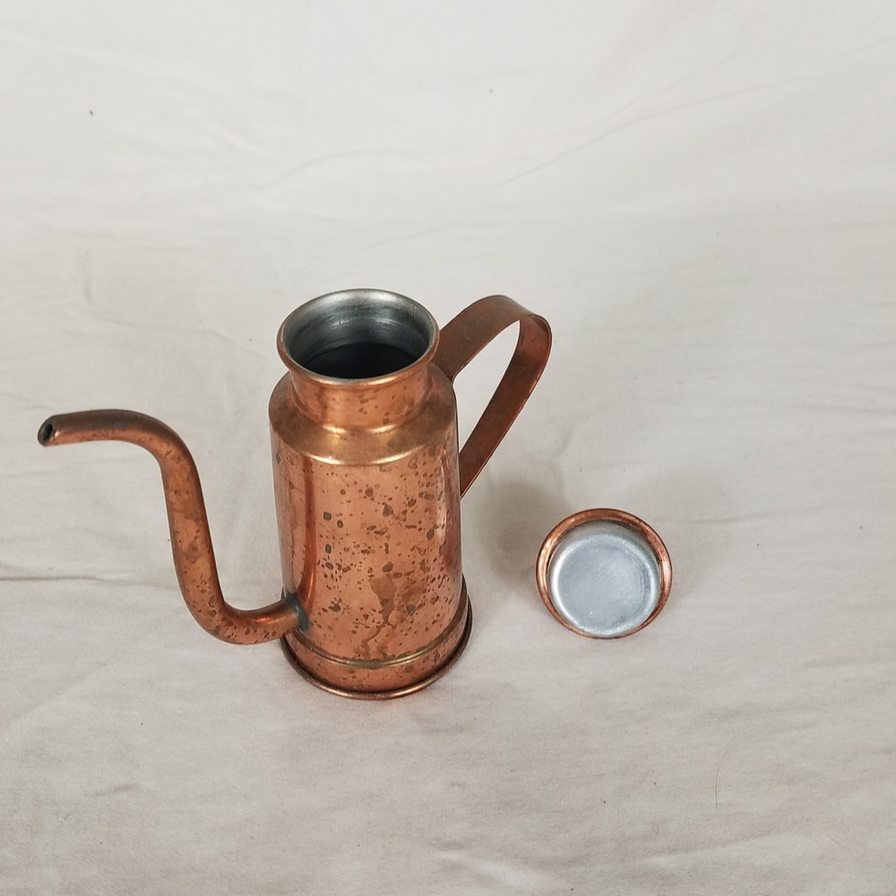 Vintage Copper Water/Oil Can Pitcher Copper Good Gooseneck Spout Patina cruet - Picture 6 of 10